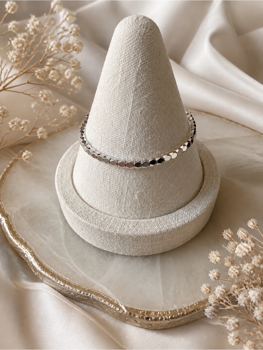 Delicate Faceted Silver Bead Bracelet - Women Jewelry